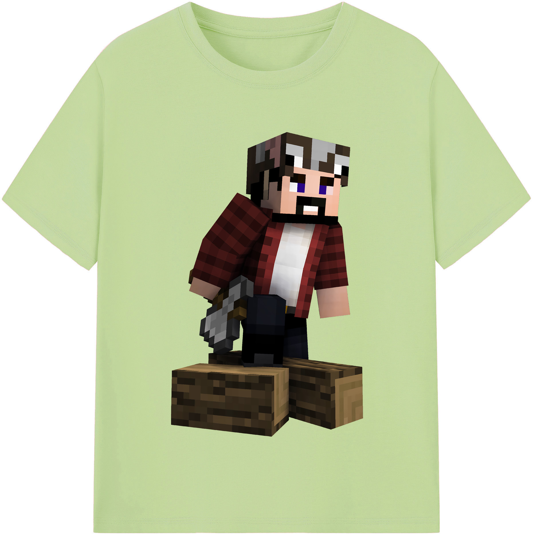 （画像用） マインクラフト ブロックの世界 Minecraft MC Block world 綿100％半袖Tシャツ（フロントプリント）